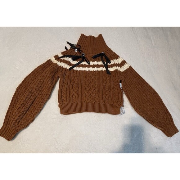 Anthropologie Maeve Turtleneck Balloon-Sleeve Bow Sweater Size Sm Honey NWT - Picture 5 of 9